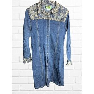 Vintage Lemons Women's Medium Dress Denim Button Up Stretch Blue‎